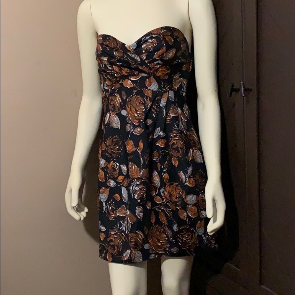 Tibi Floral Strapless Dress Fall Black Orange 2